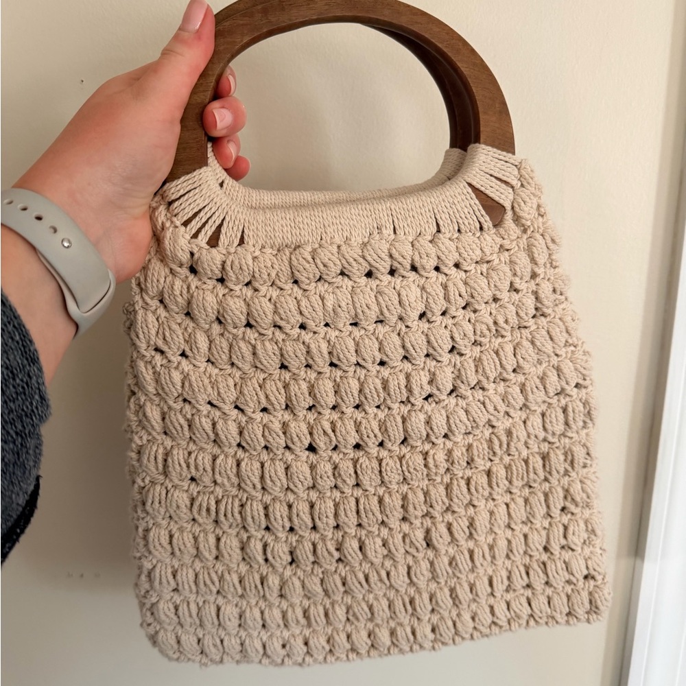 Threshold Cream Knit Mini Bag with Wooden Handle